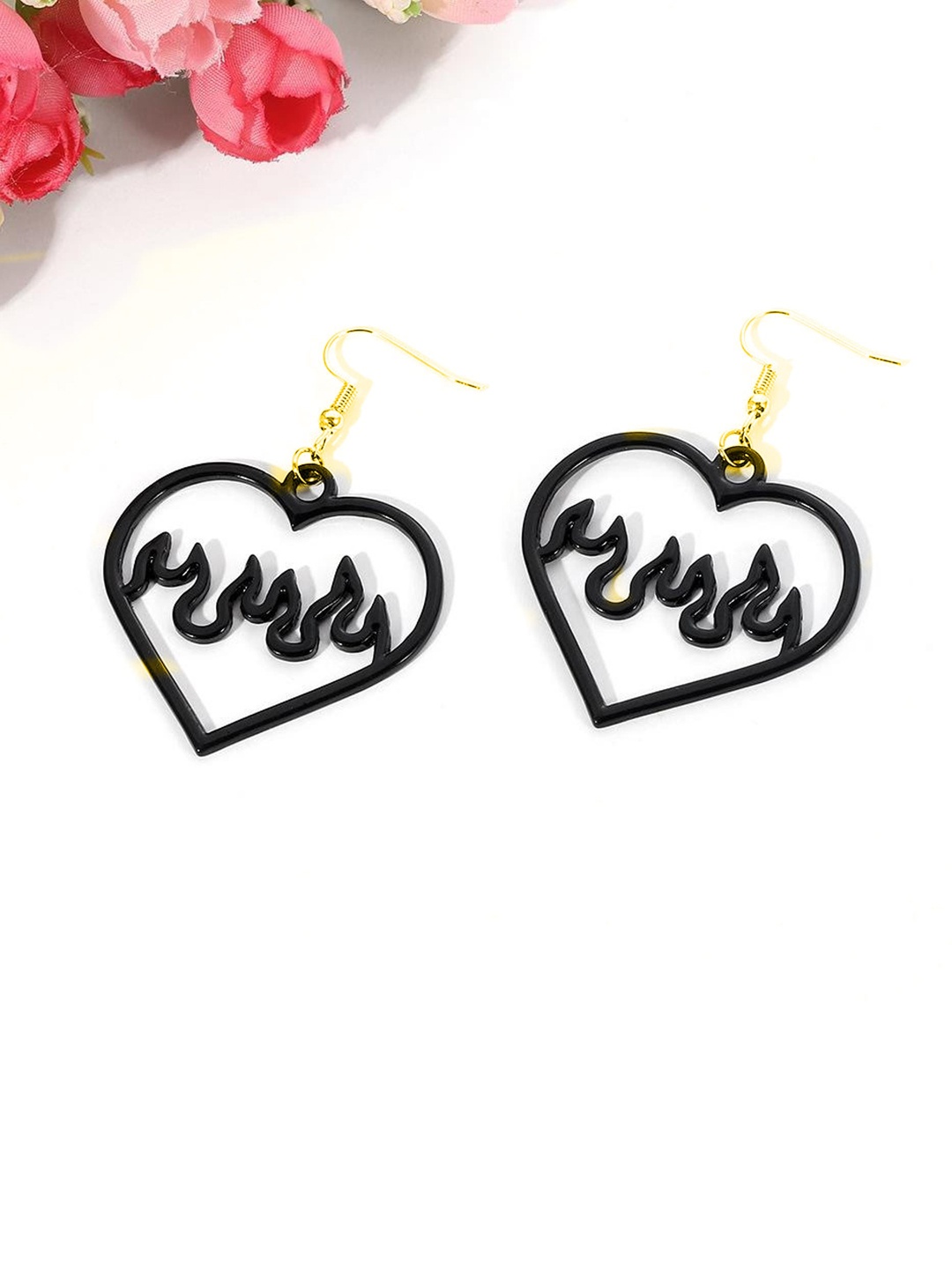 

DIAN Heart Shaped Drop Earrings, Black