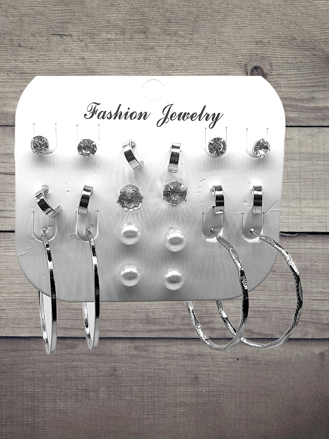 

DIAN 10Pcs Silver-Plated Half Hoop & Hoop & Studs Earrings
