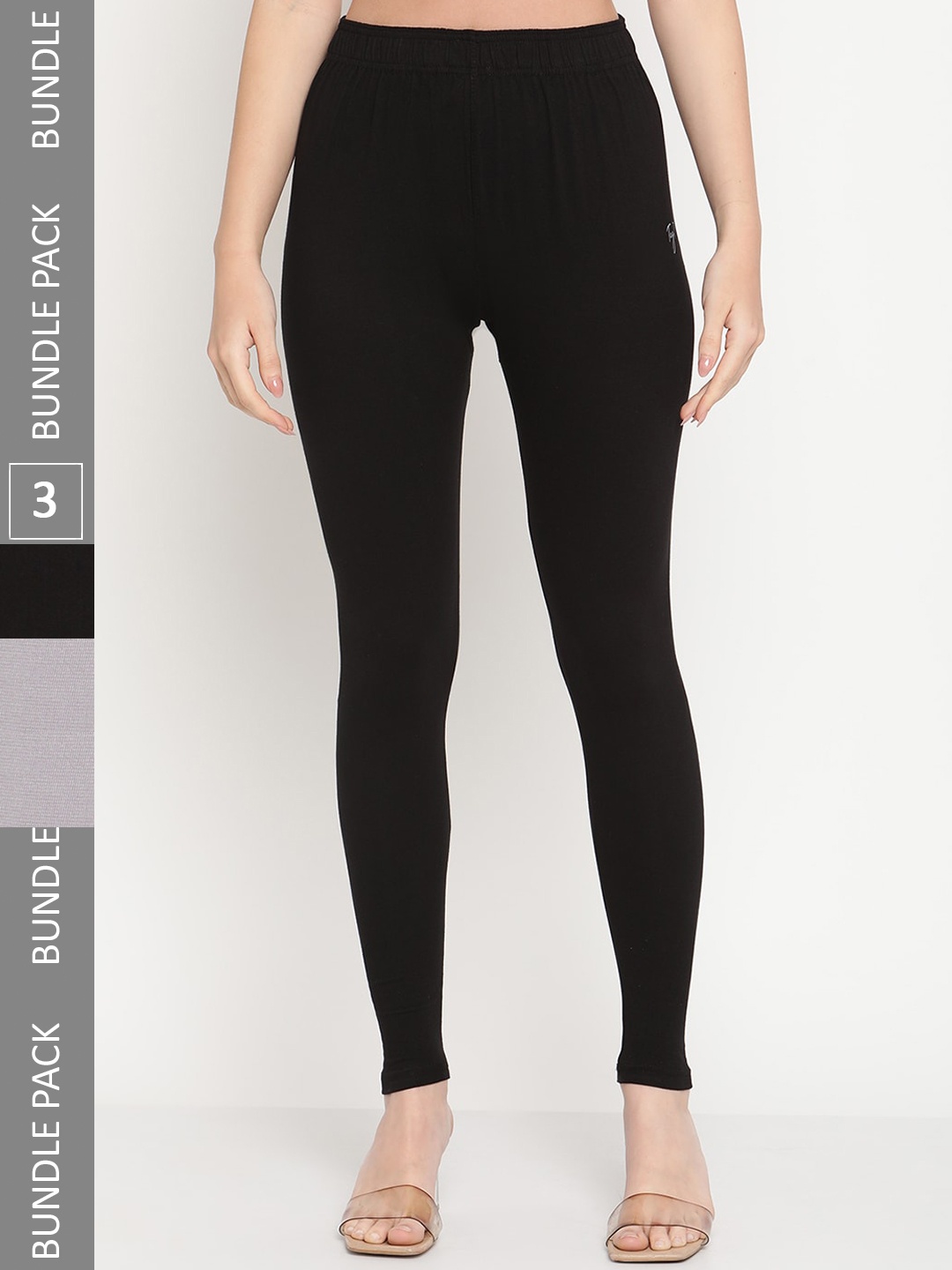 

TAG 7 Women Pack Of 3 Ankle Length Leggings, Black