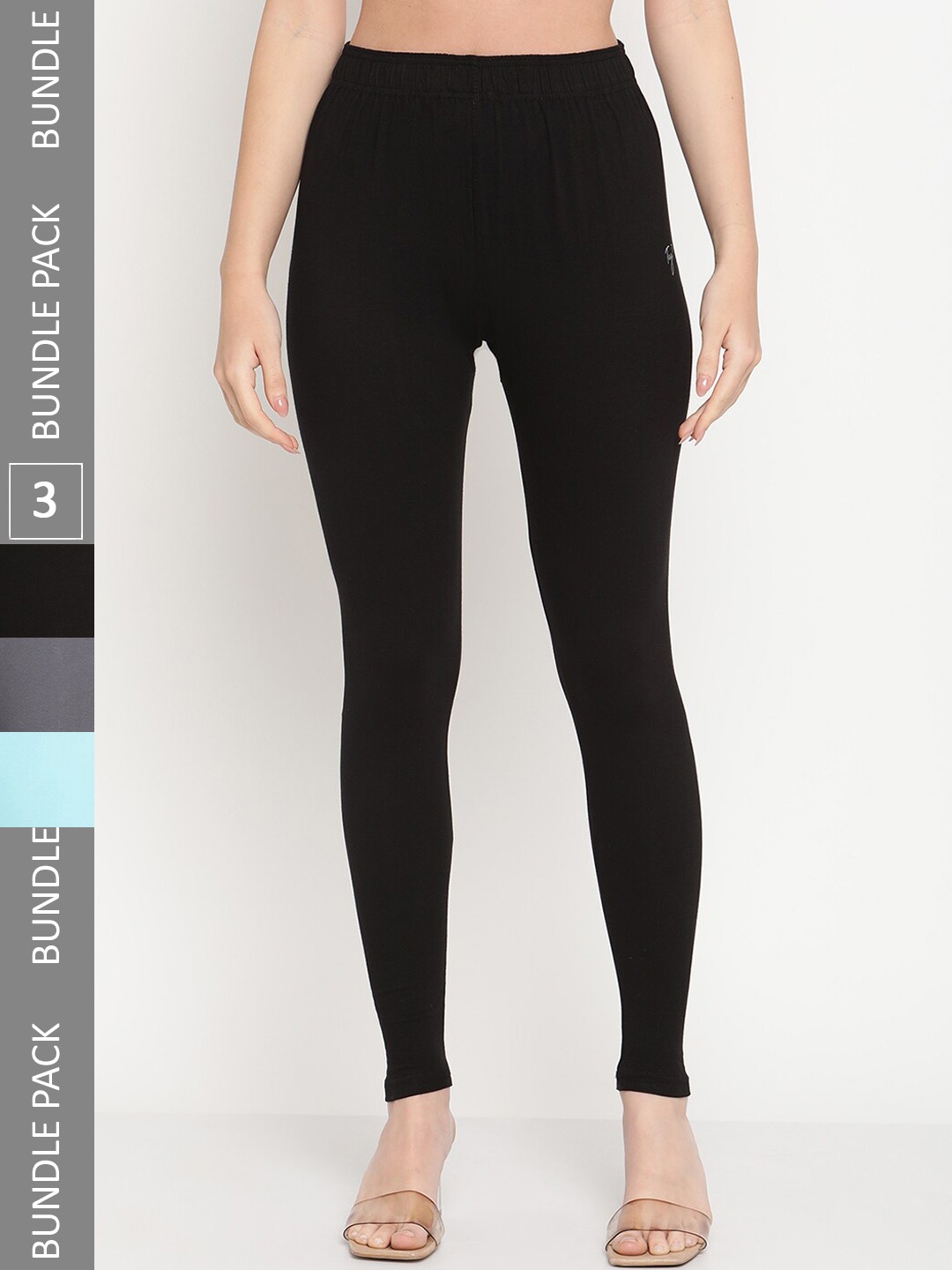 

TAG 7 Women Pack Of 3 Mid-Rise Casual Ankle Length Leggings, Black