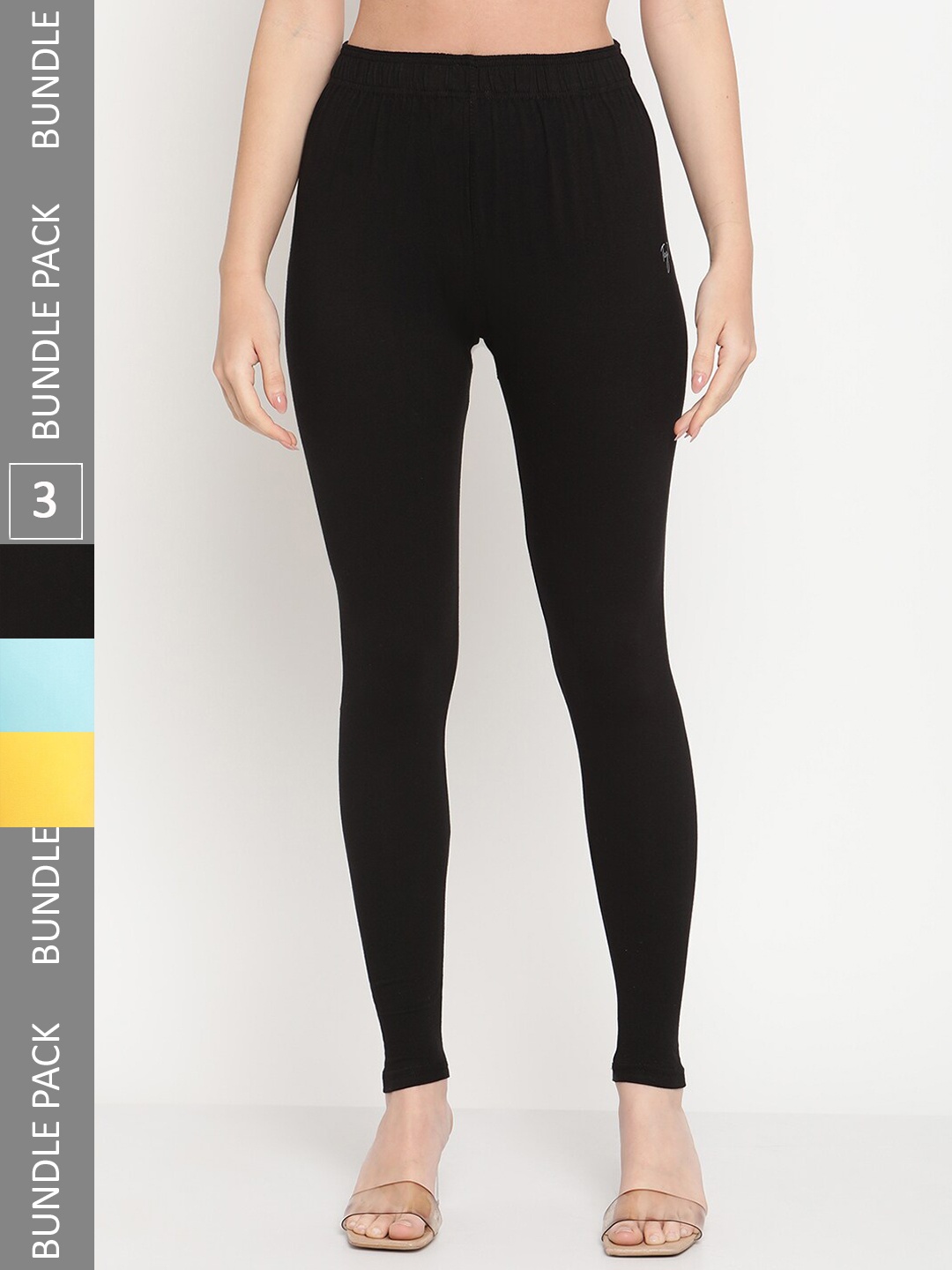 

TAG 7 Women Pack Of 3 Mid-Rise Casual Ankle Length Leggings, Black