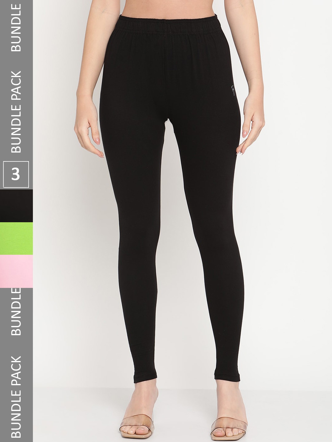 

TAG 7 Women Pack Of 3 Ankle Length Leggings, Black