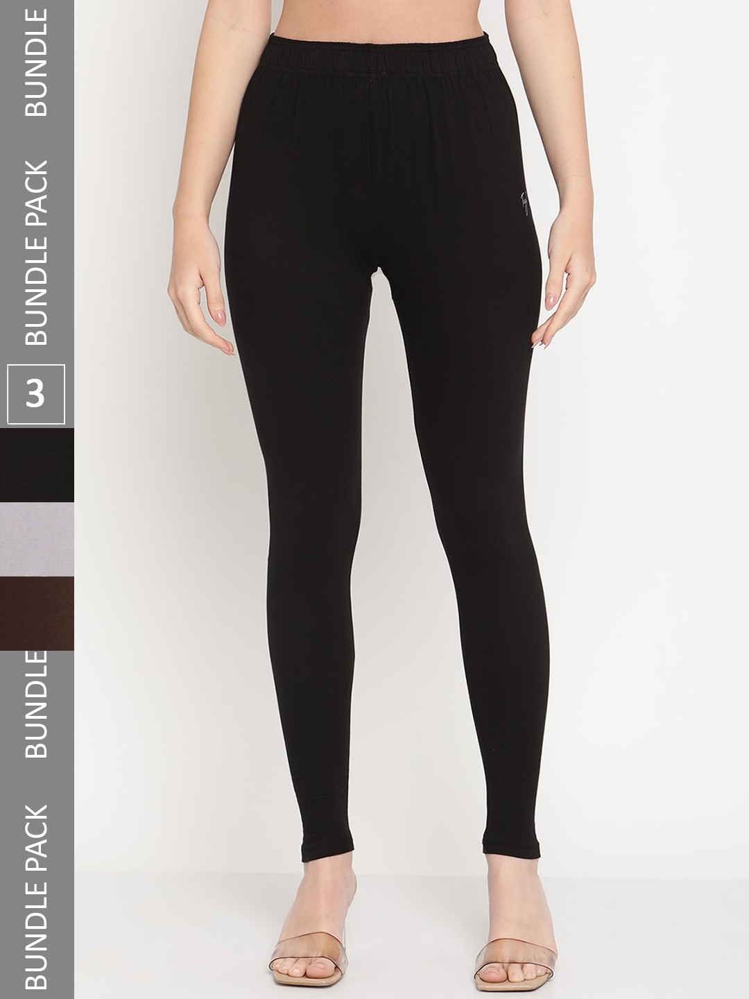 

TAG 7 Women Pack Of 3 Ankle Length Leggings, Black