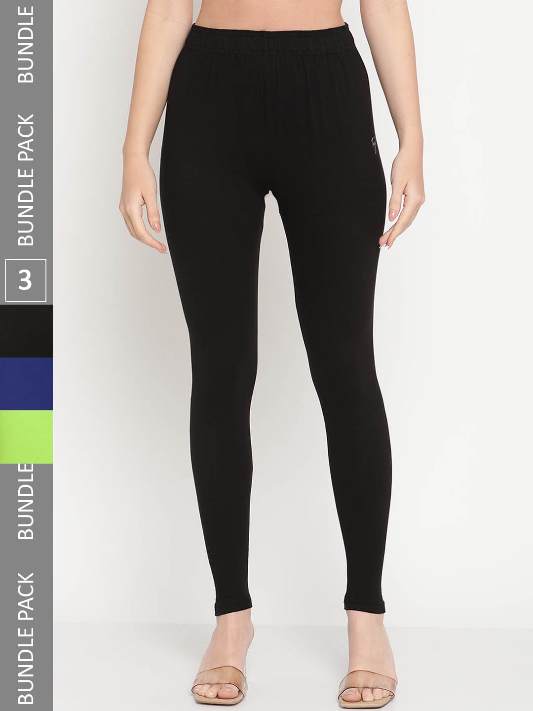 

TAG 7 Women Pack Of 3 Mid-Rise Casual Ankle Length Leggings, Black