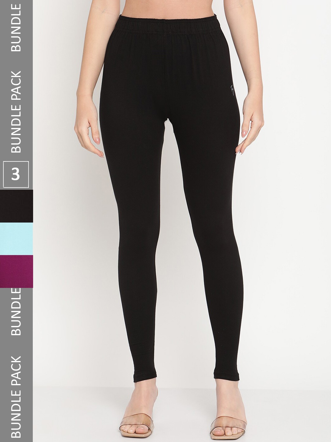 

TAG 7 Women Pack Of 3 Mid-Rise Casual Ankle Length Leggings, Black