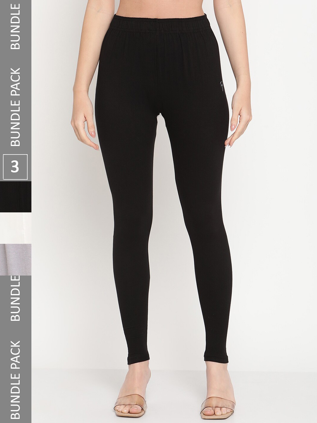 

TAG 7 Women Pack Of 3 Mid-Rise Casual Ankle Length Leggings, Black