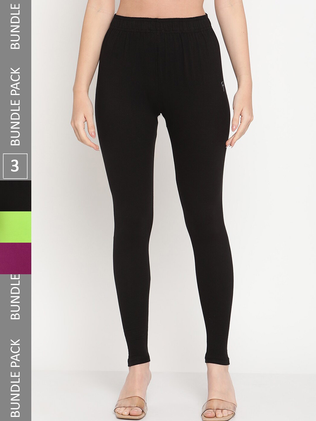 

TAG 7 Women Pack Of 3 Ankle-Length Ethnic Leggings, Black