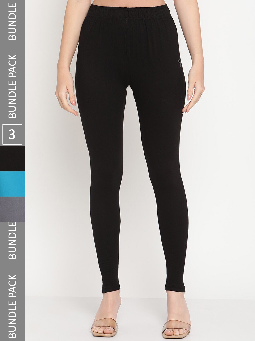 

TAG 7 Women Pack Of 3 Ankle Length Leggings, Black