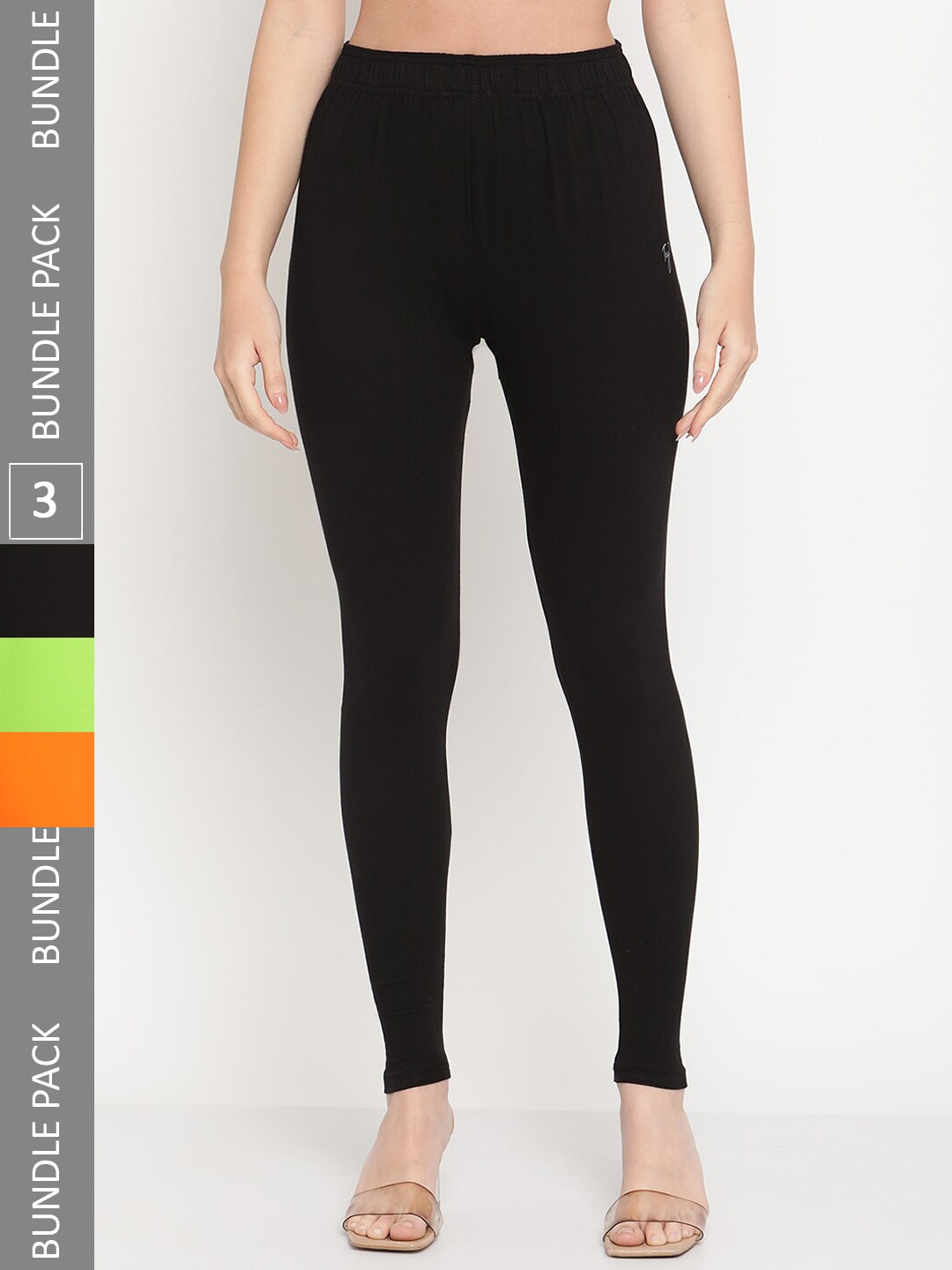 

TAG 7 Women Pack Of 3 Ankle-Length Ethnic Leggings, Black