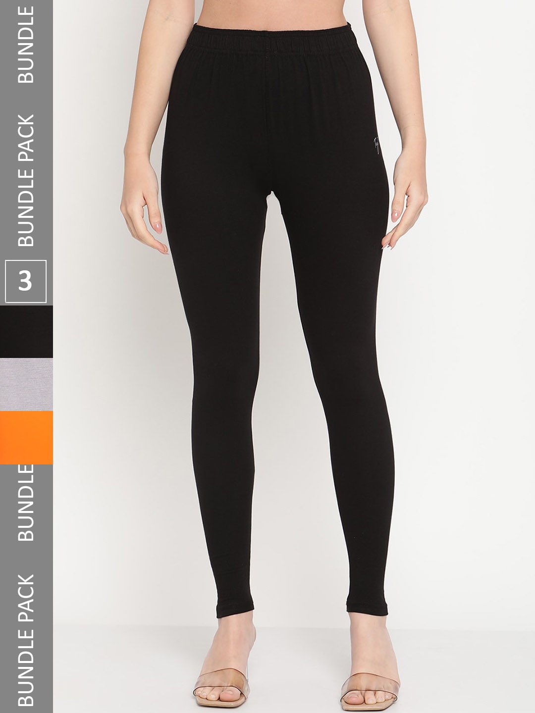 

TAG 7 Women Pack Of 3 Mid-Rise Casual Ankle Length Leggings, Black