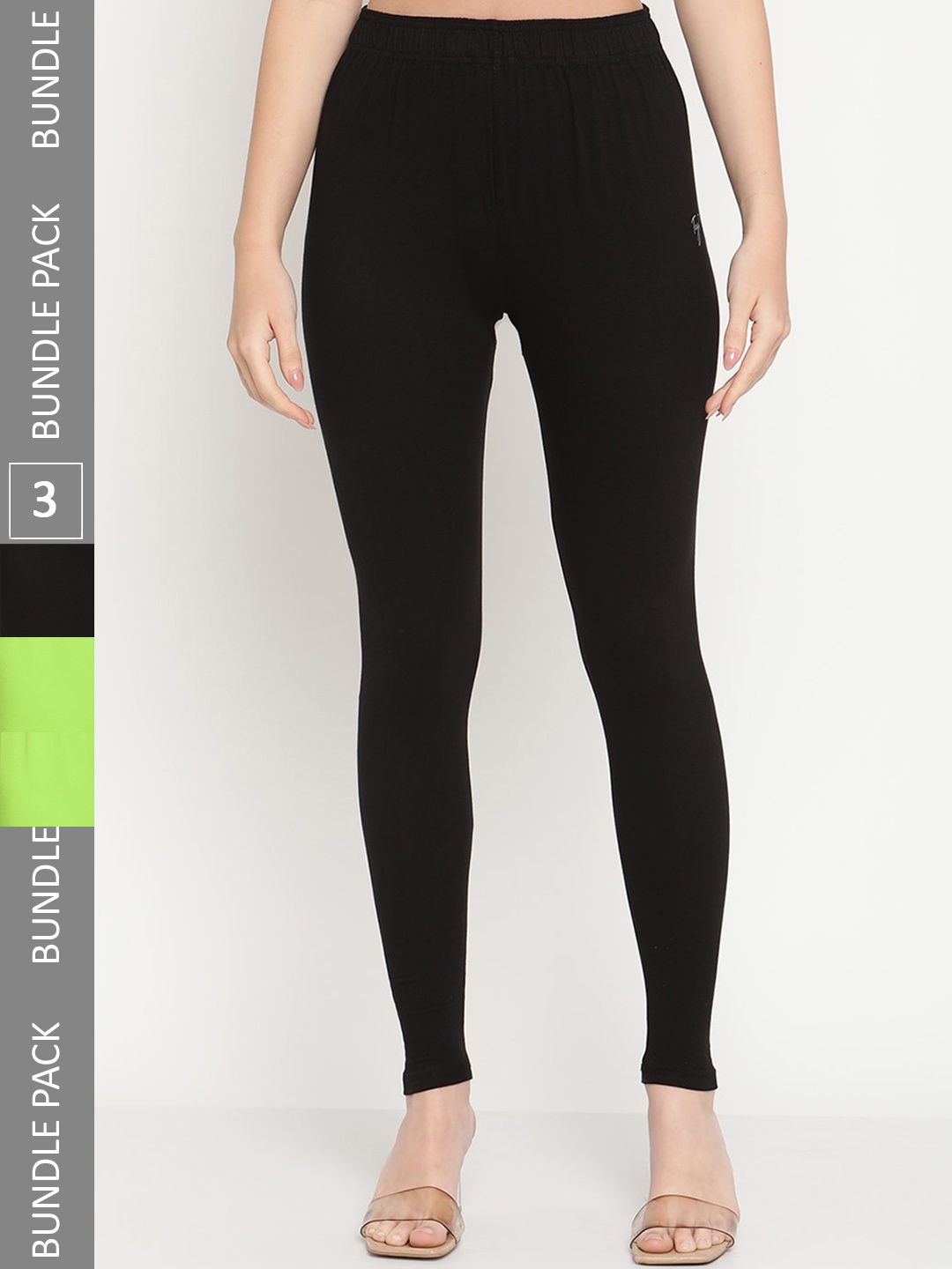 

TAG 7 Women Pack Of 3 Mid-Rise Casual Ankle Length Leggings, Black