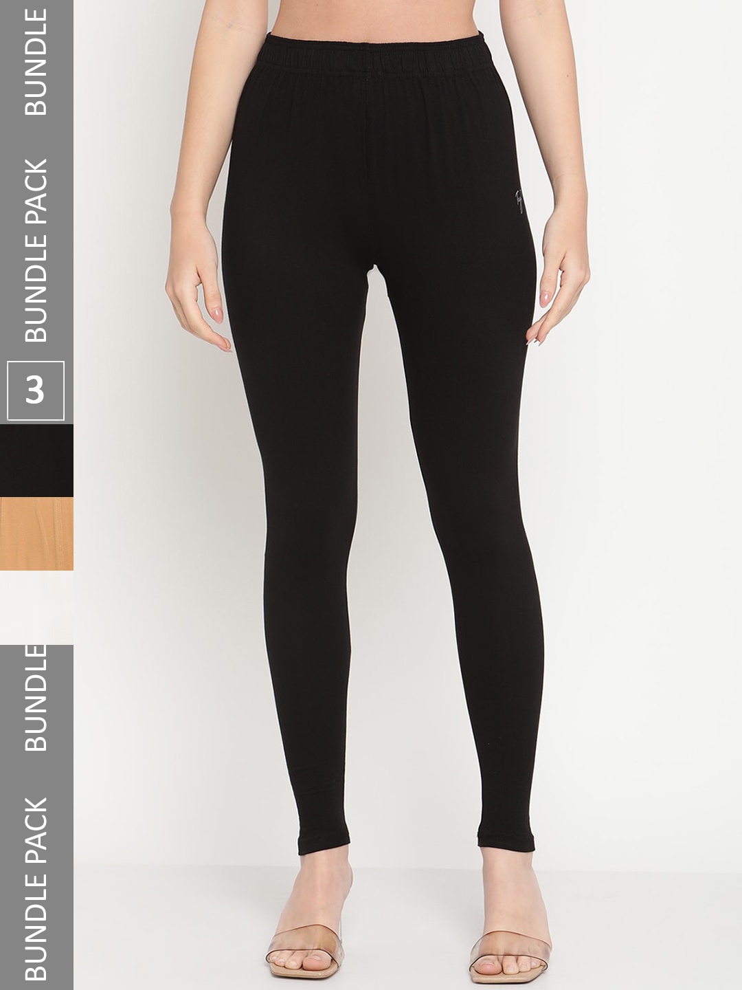 

TAG 7 Women Pack Of 3 Mid-Rise Casual Ankle Length Leggings, Black