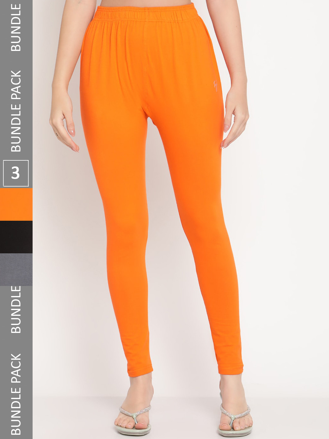 

TAG 7 Women Pack Of 3 Ankle-Length Ethnic Leggings, Black