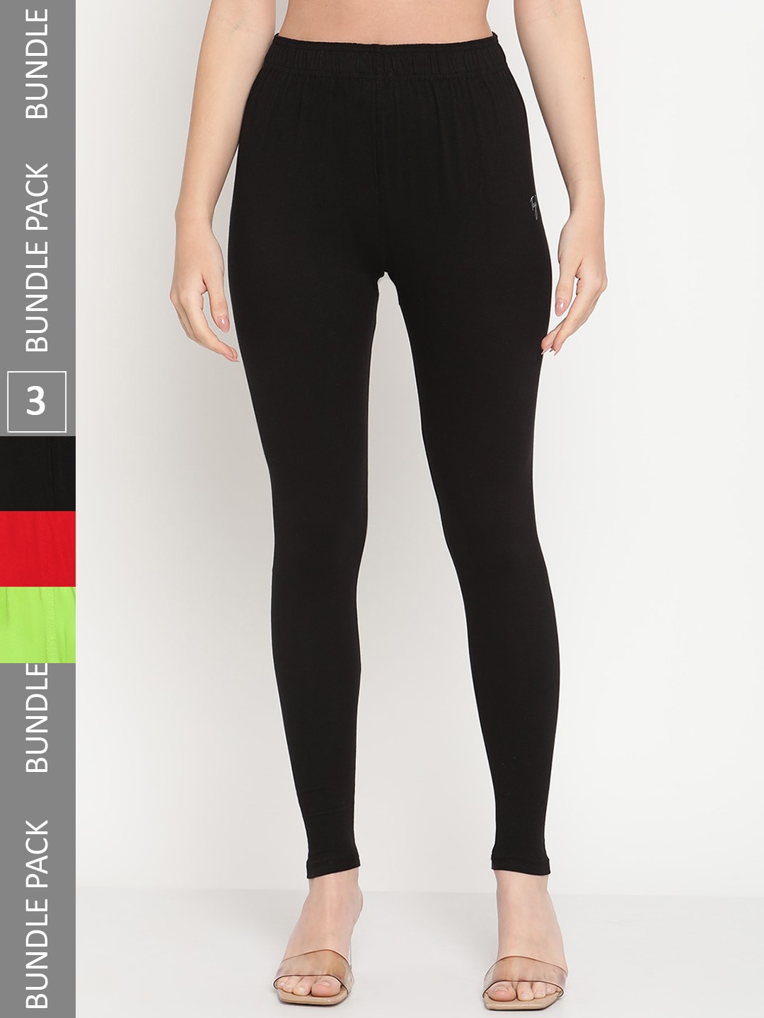 

TAG 7 Women Pack Of 3 Ankle Length Leggings, Black