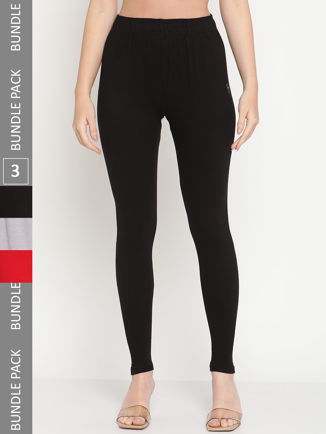 

TAG 7 Women Pack Of 3 Mid-Rise Casual Ankle Length Leggings, Black