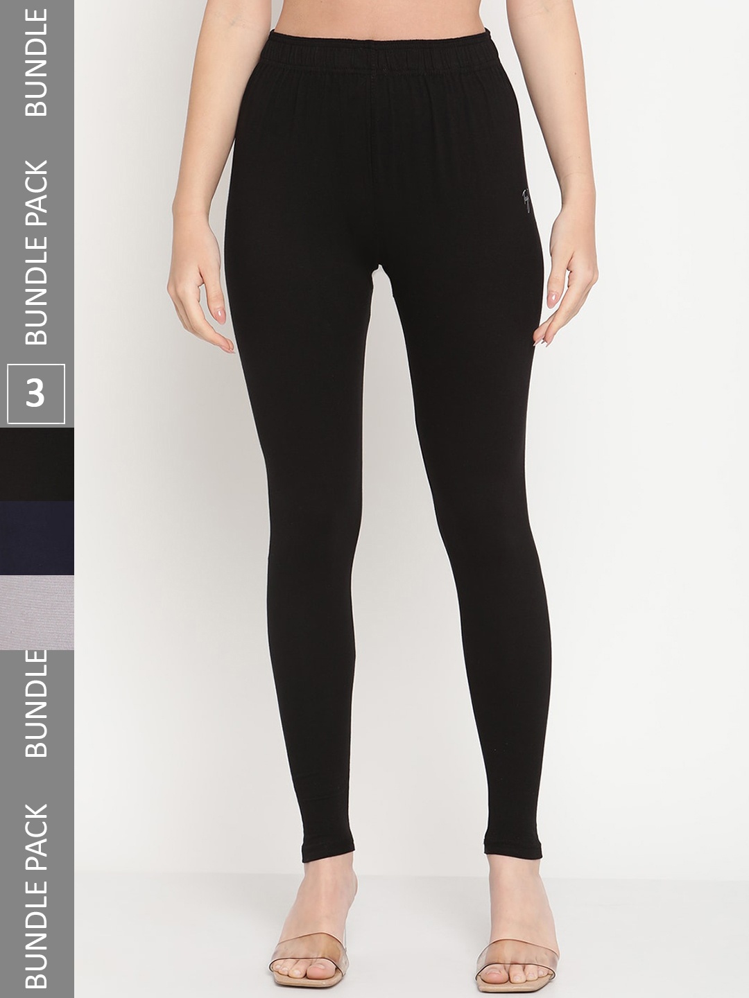 

TAG 7 Women Pack Of 3 Ankle Length Leggings, Black