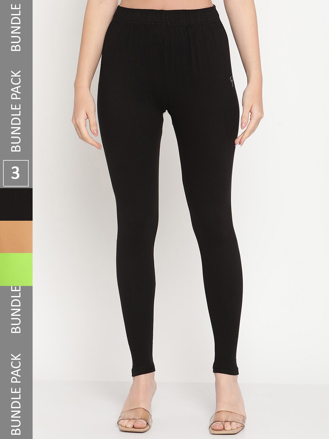 

TAG 7 Women Pack Of 3 Ankle Length Leggings, Black
