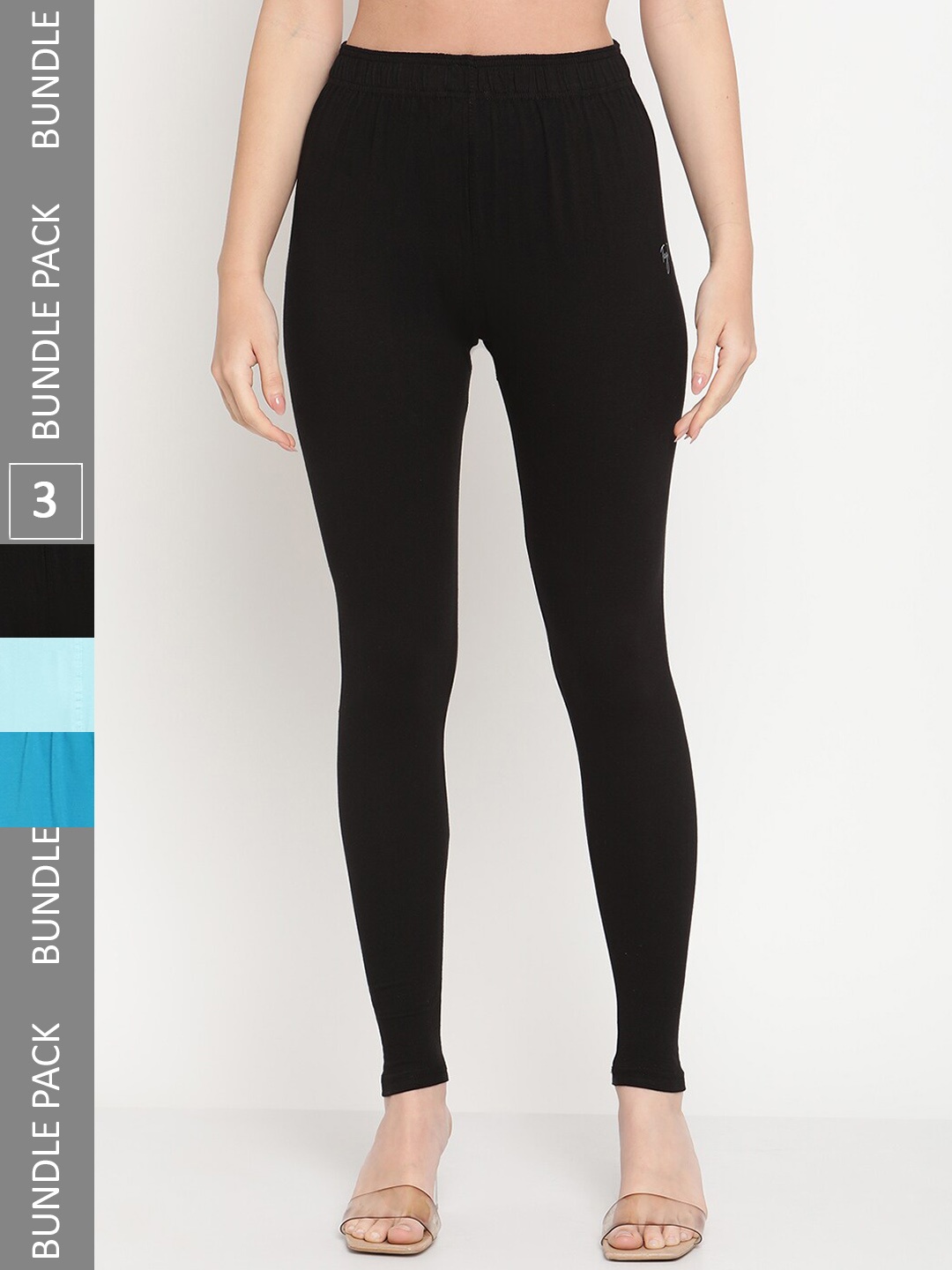 

TAG 7 Women Pack Of 3 Ankle Length Leggings, Black