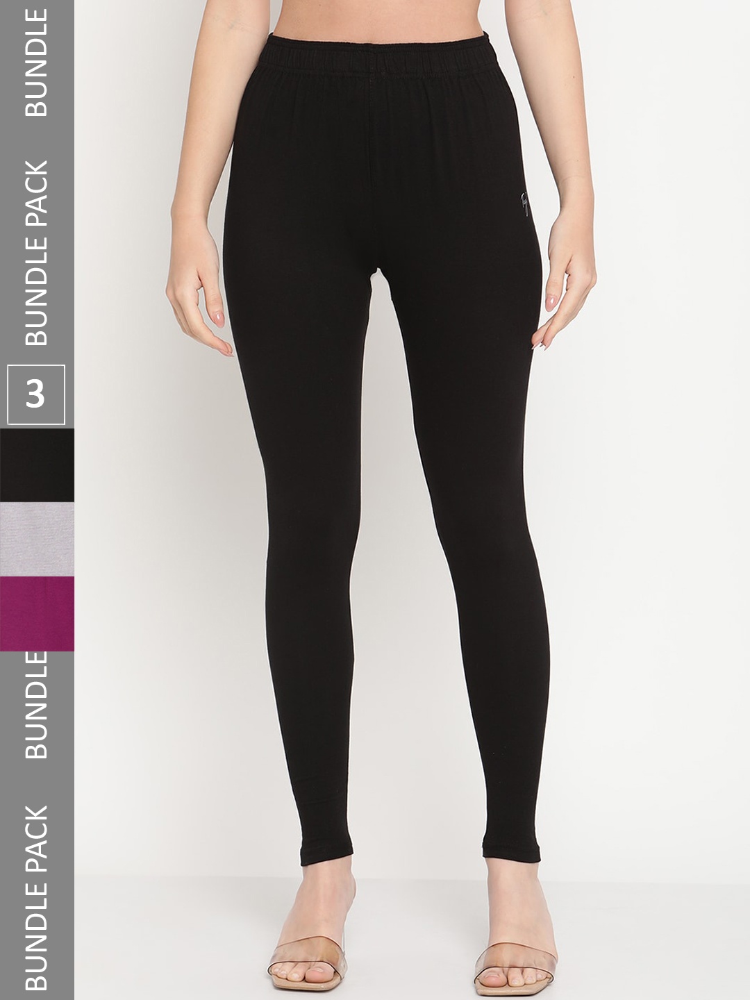 

TAG 7 Women Pack Of 3 Ankle Length Leggings, Black