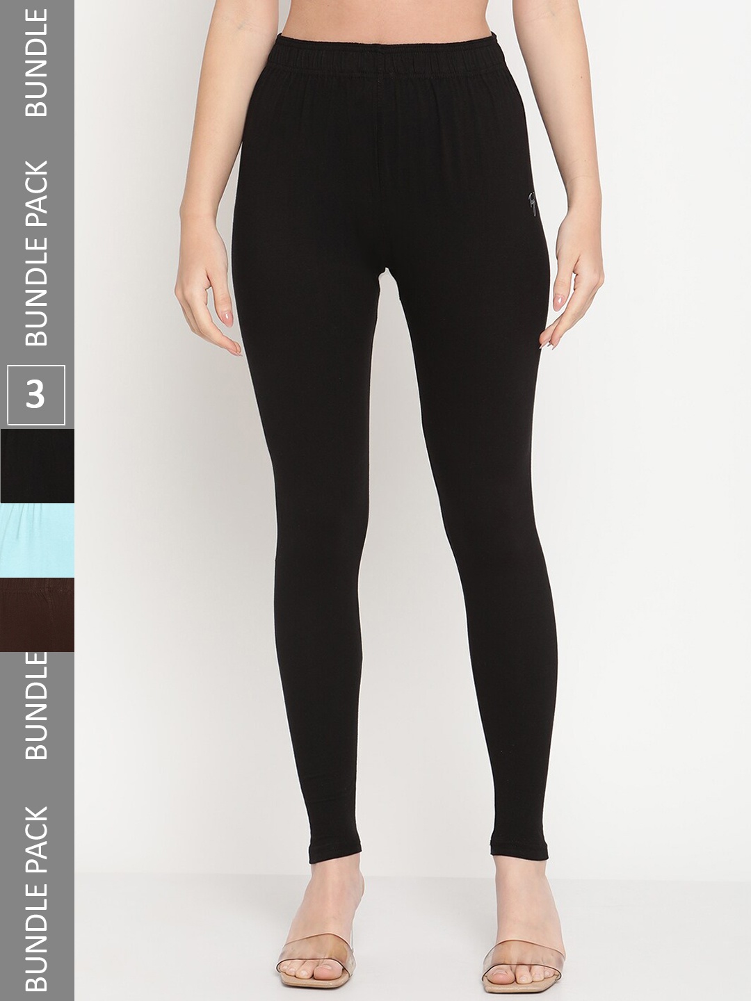 

TAG 7 Women Pack Of 3 Ankle Length Leggings, Black