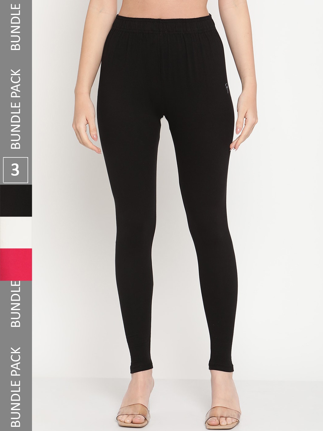 

TAG 7 Women Pack Of 3 Ankle Length Leggings, Black