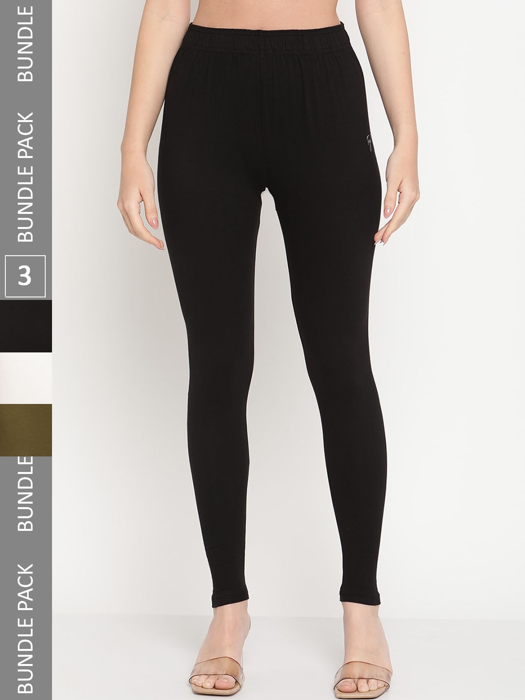 

TAG 7 Pack of 3 Cotton Ankle-Length Leggings, Black