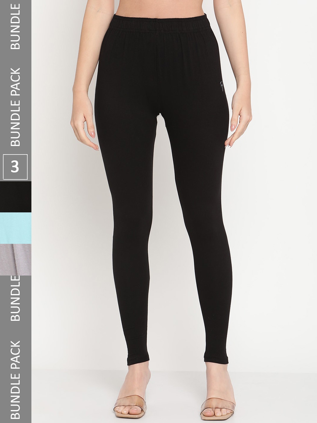 

TAG 7 Women Pack Of 3 Mid-Rise Casual Ankle Length Leggings, Black