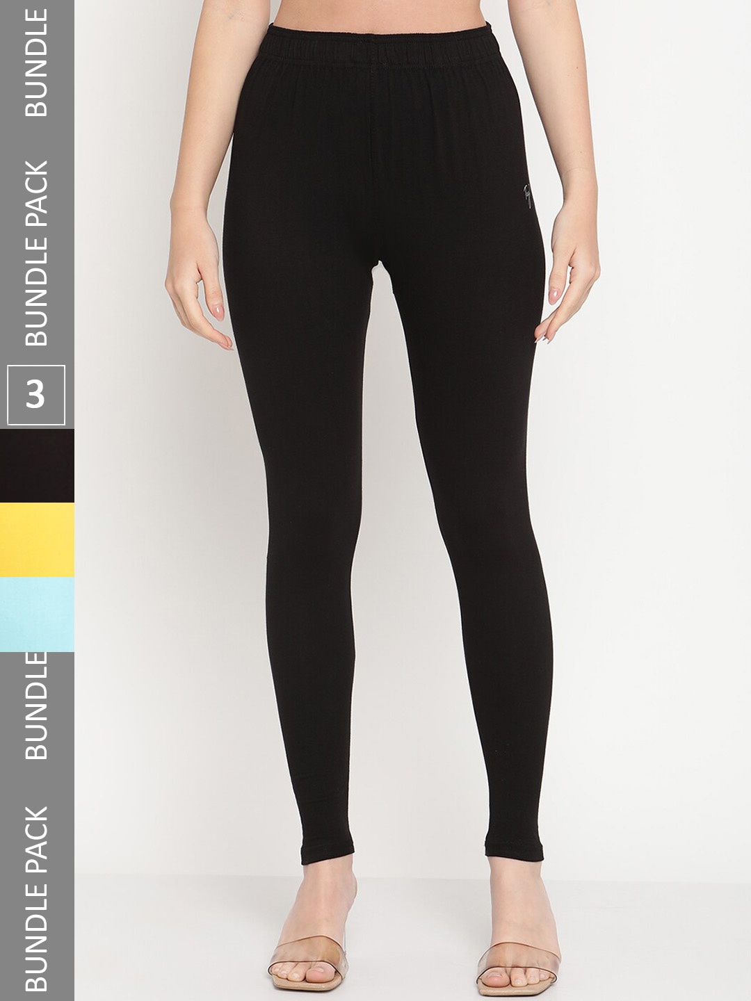 

TAG 7 Women Pack Of 3 Ankle Length Leggings, Black