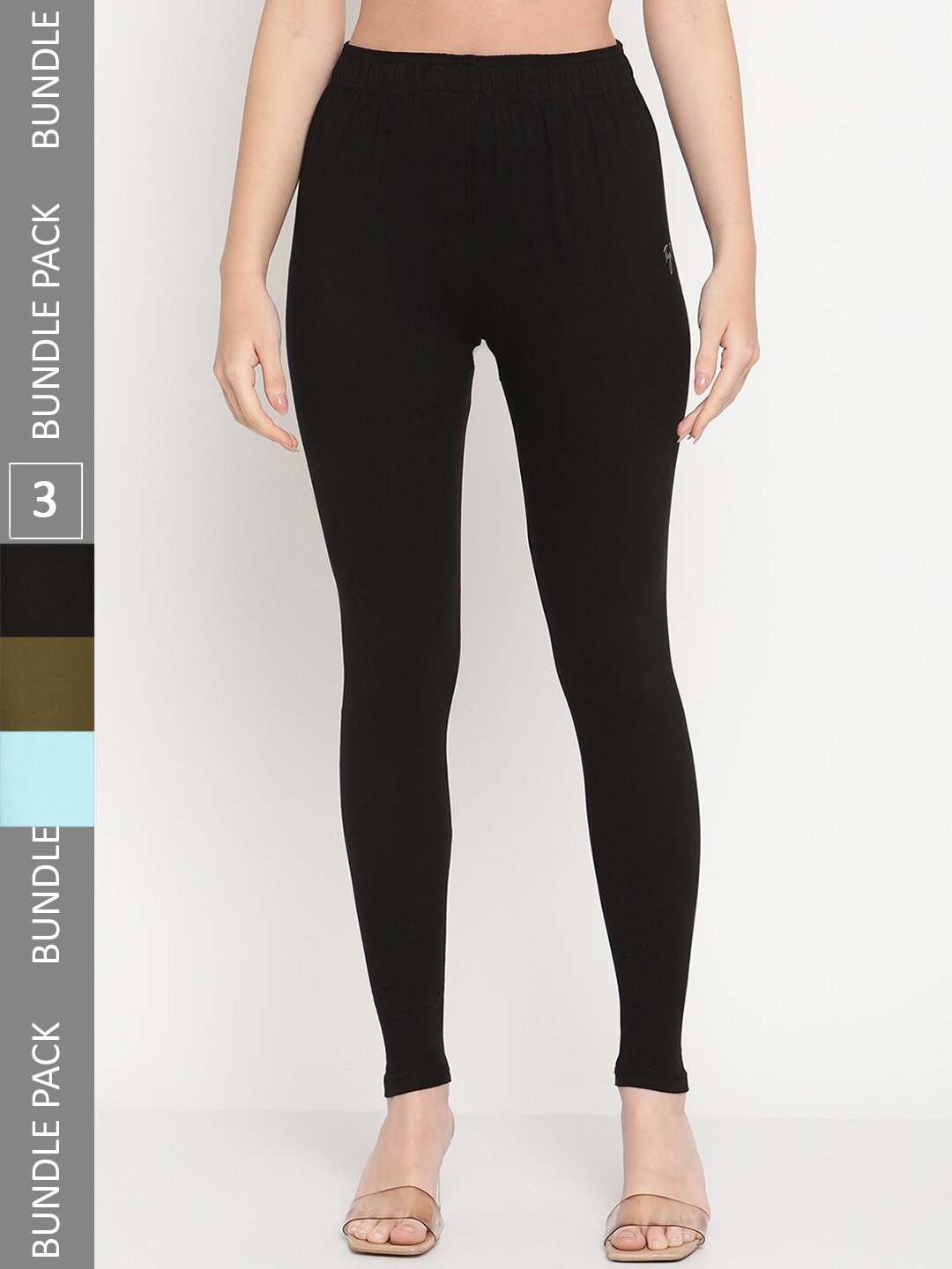 

TAG 7 Pack Of 3 Ankle Length Casual Leggings, Black
