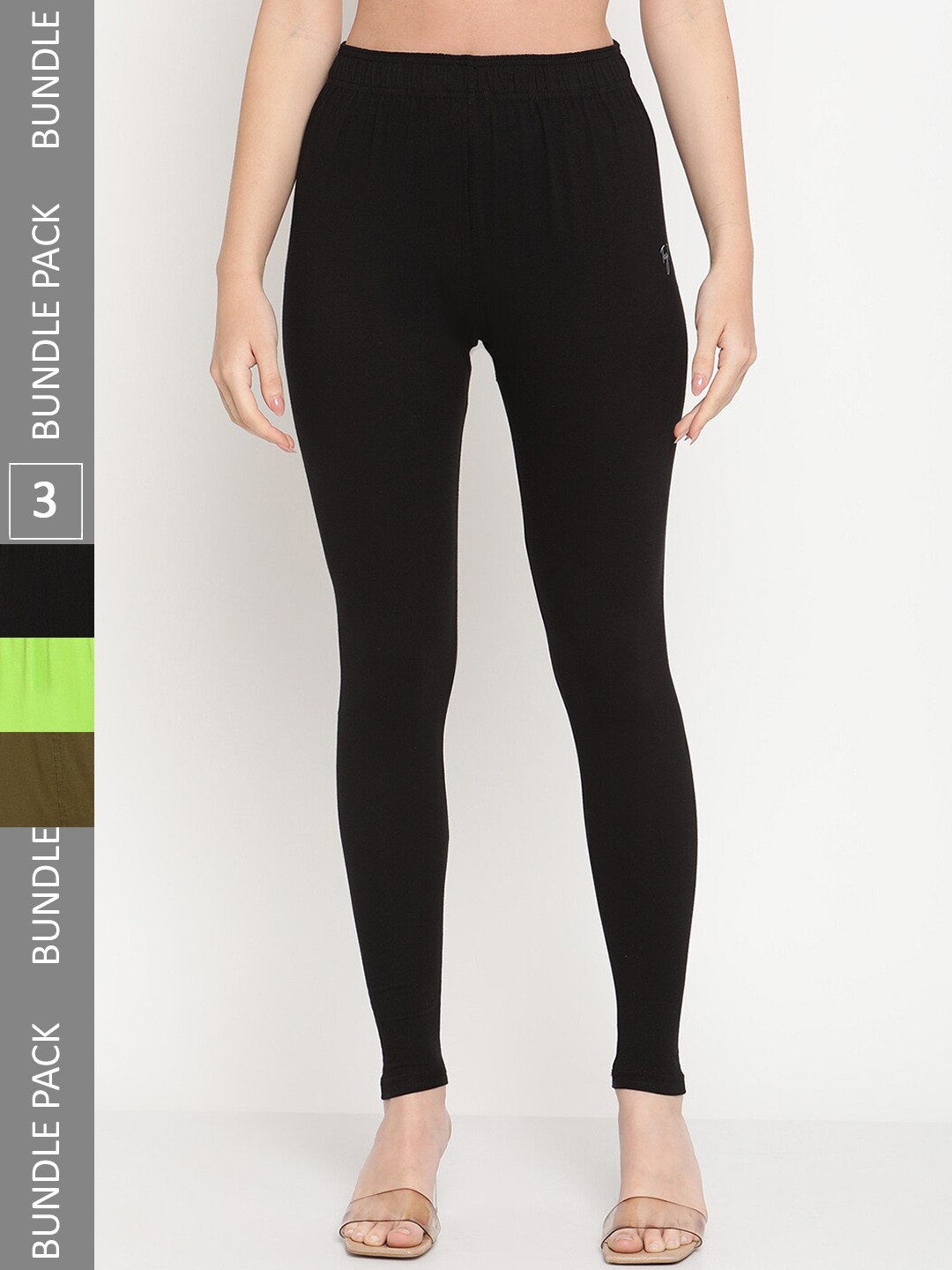 

TAG 7 Women Pack Of 3 Mid-Rise Casual Ankle Length Leggings, Black