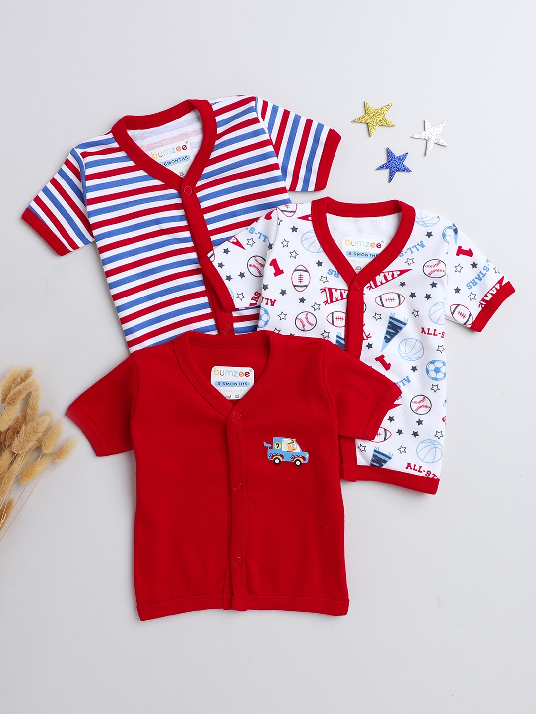 

BUMZEE Infant Girls Pack Of 3 Pure Cotton Innerwear Jablas, Red
