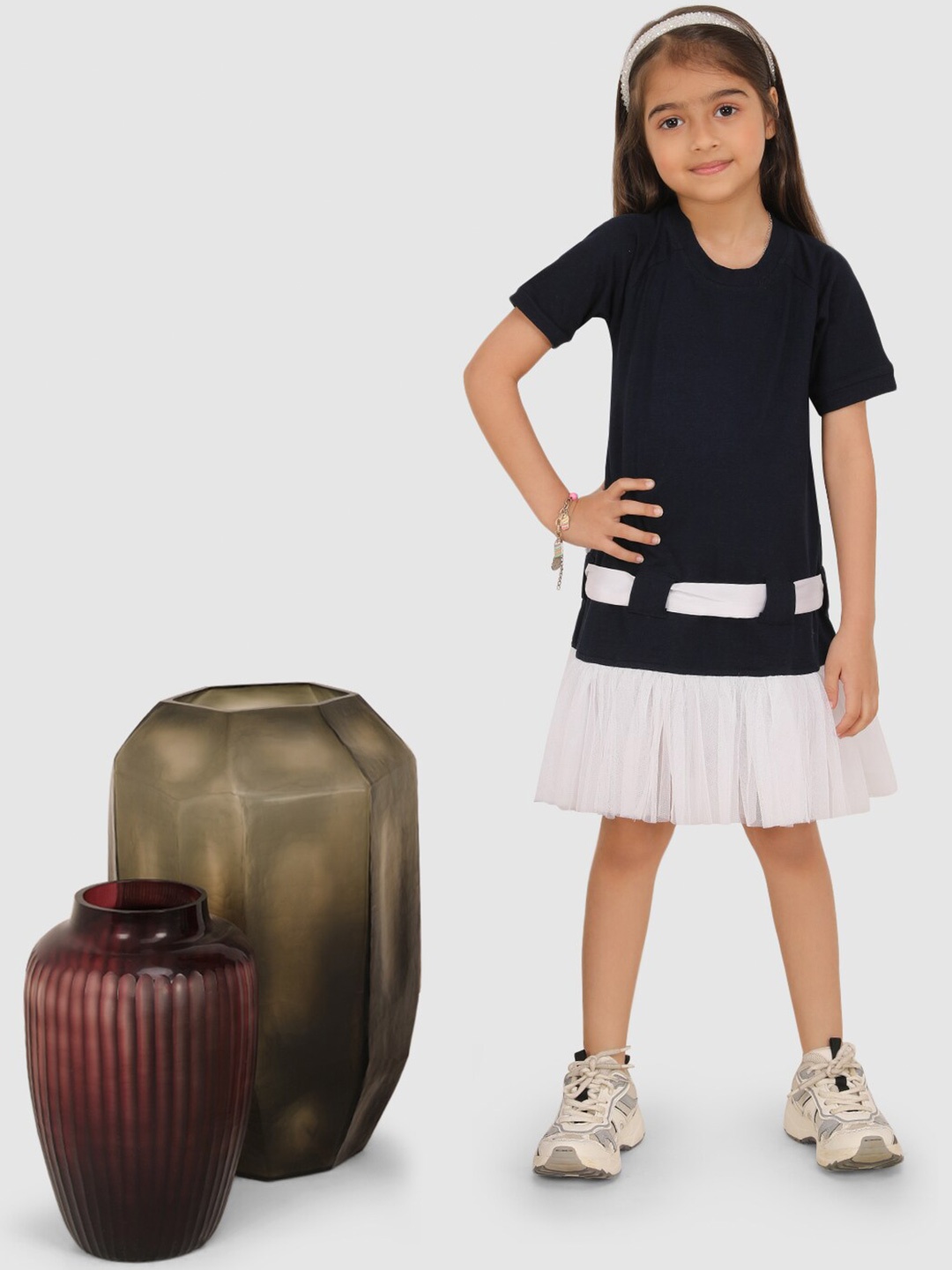 

Jelly Jones Girls Coloublocked A-Line Dress, Navy blue