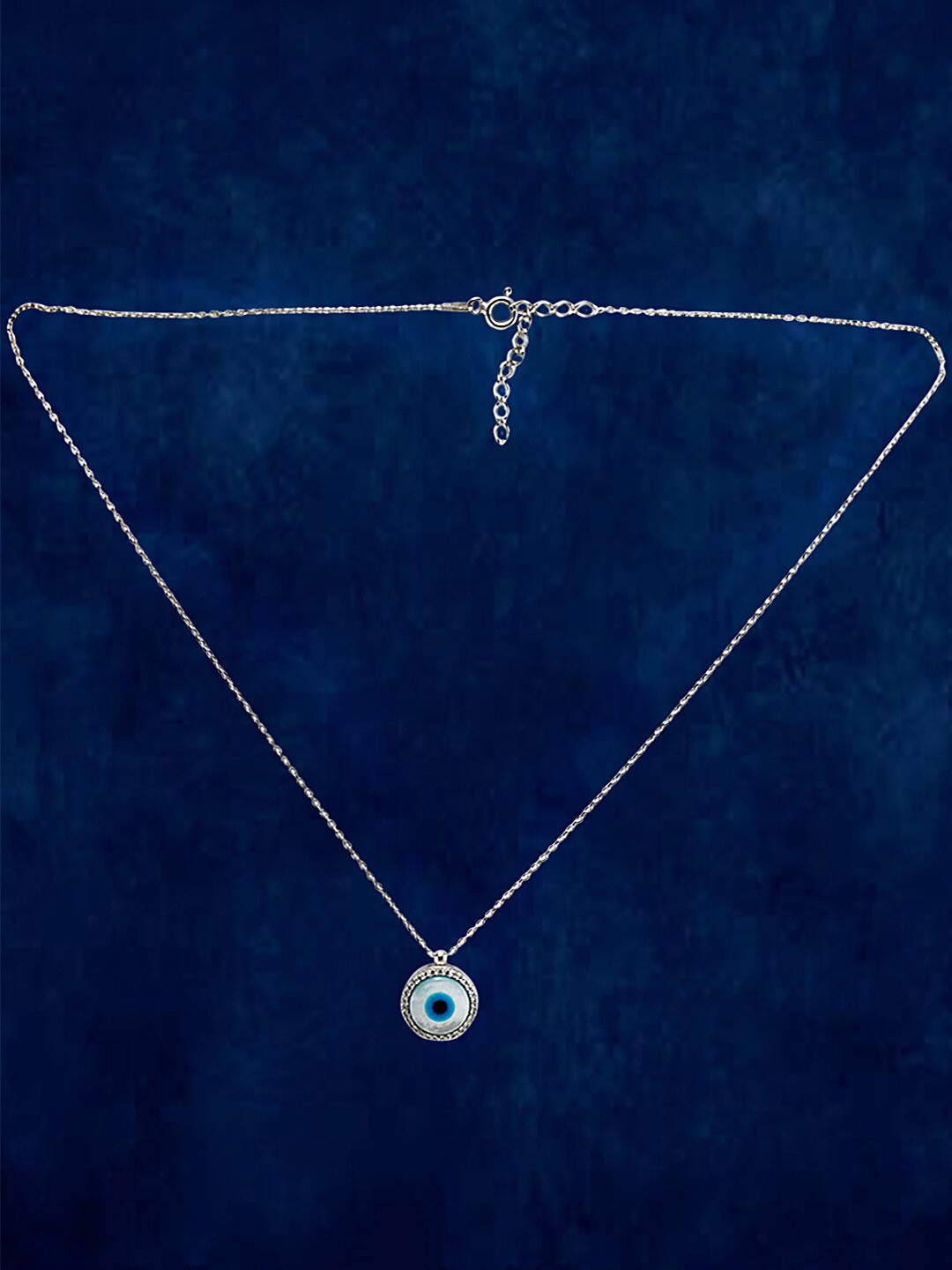 

Taraash 925 Sterling Silver Rhodium-Plated CZ Stone Studded Evil Eye Necklace