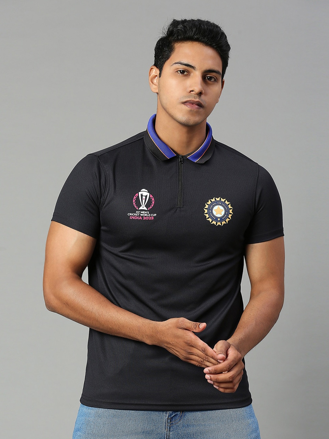 

FanCode Printed Indian Cricket Team Polo Collar Moisture Wicking T-shirt, Black