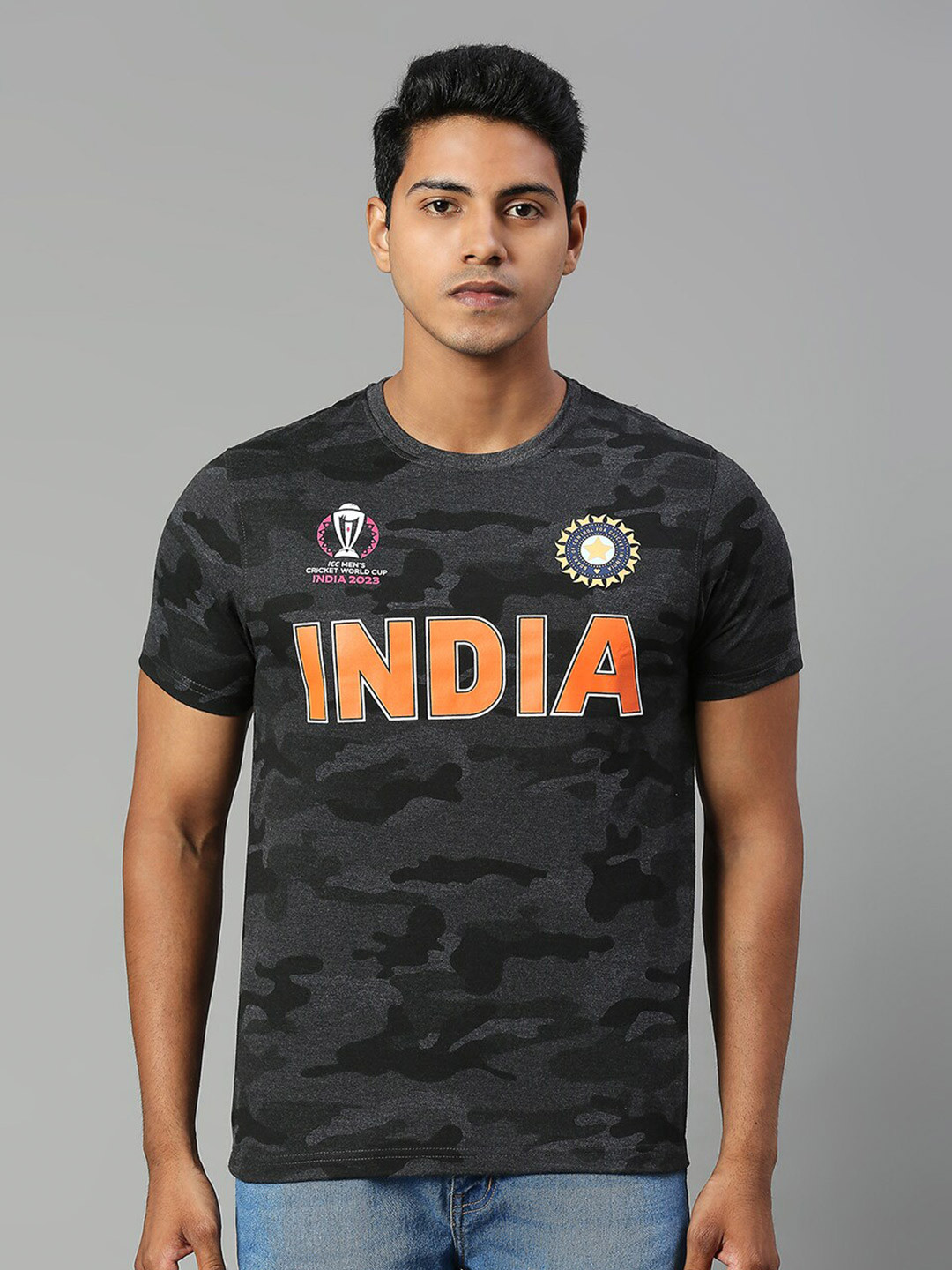 

FanCode Indian Cricket Team Printed Air Technology Cotton T-shirt, Black