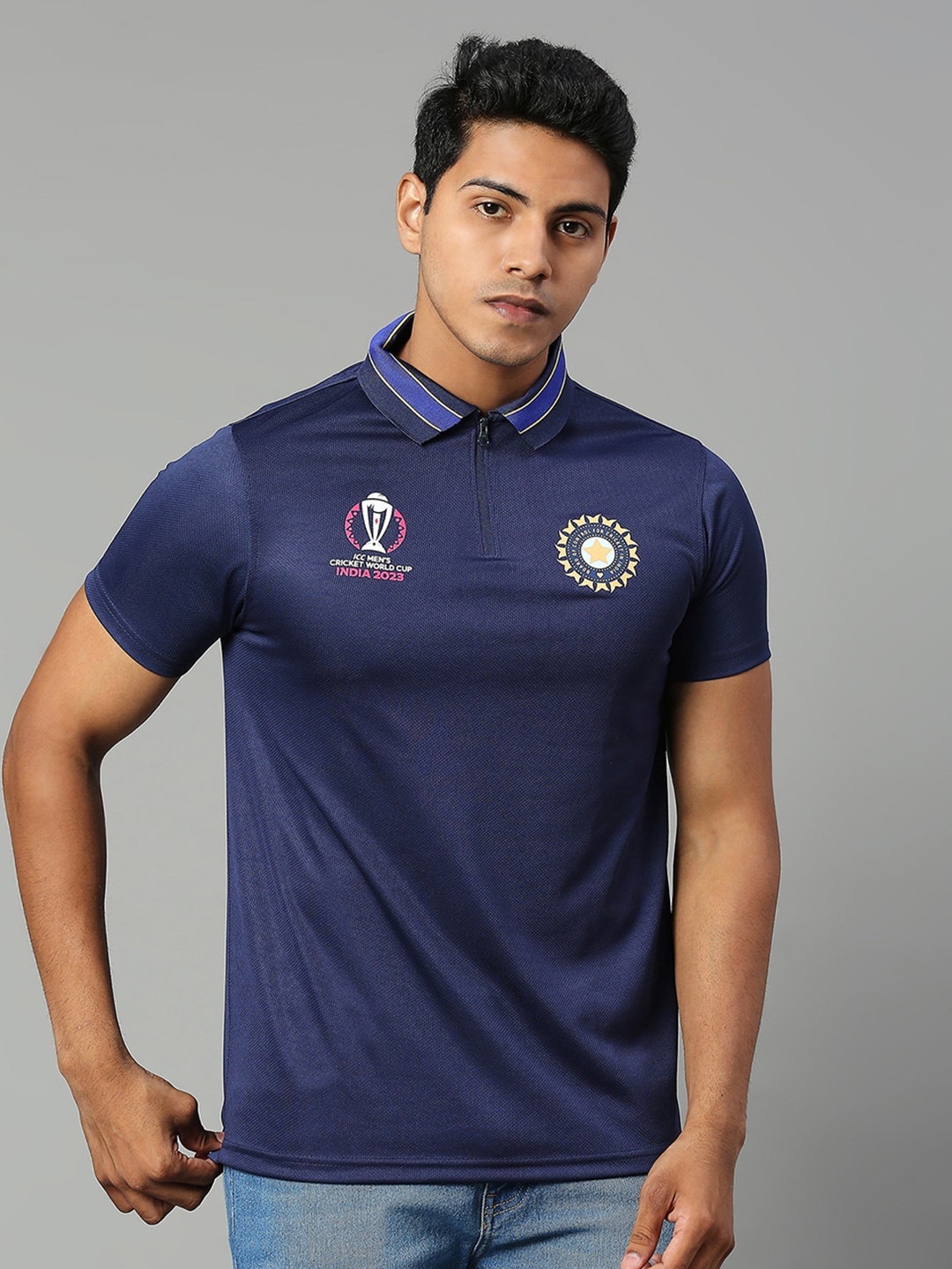 

FanCode Printed Indian Cricket Team Polo Collar Moisture Wicking T-shirt, Blue
