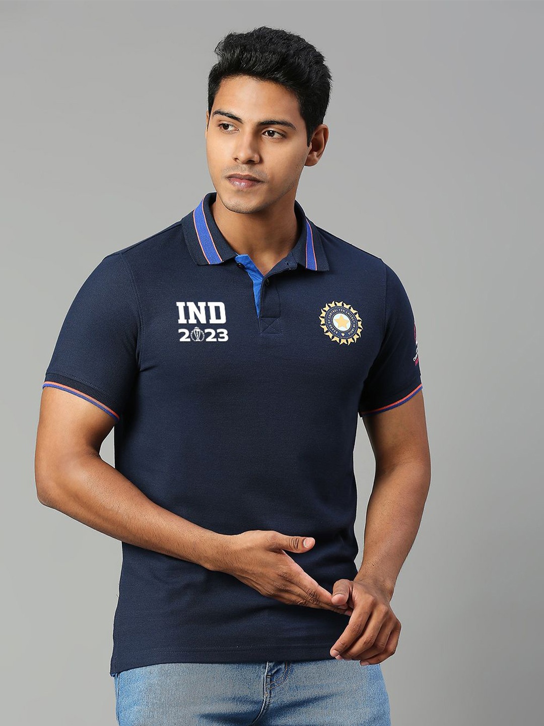 

FanCode Indian Cricket Team Moisture Wicking Polo Collar T-shirt, Blue