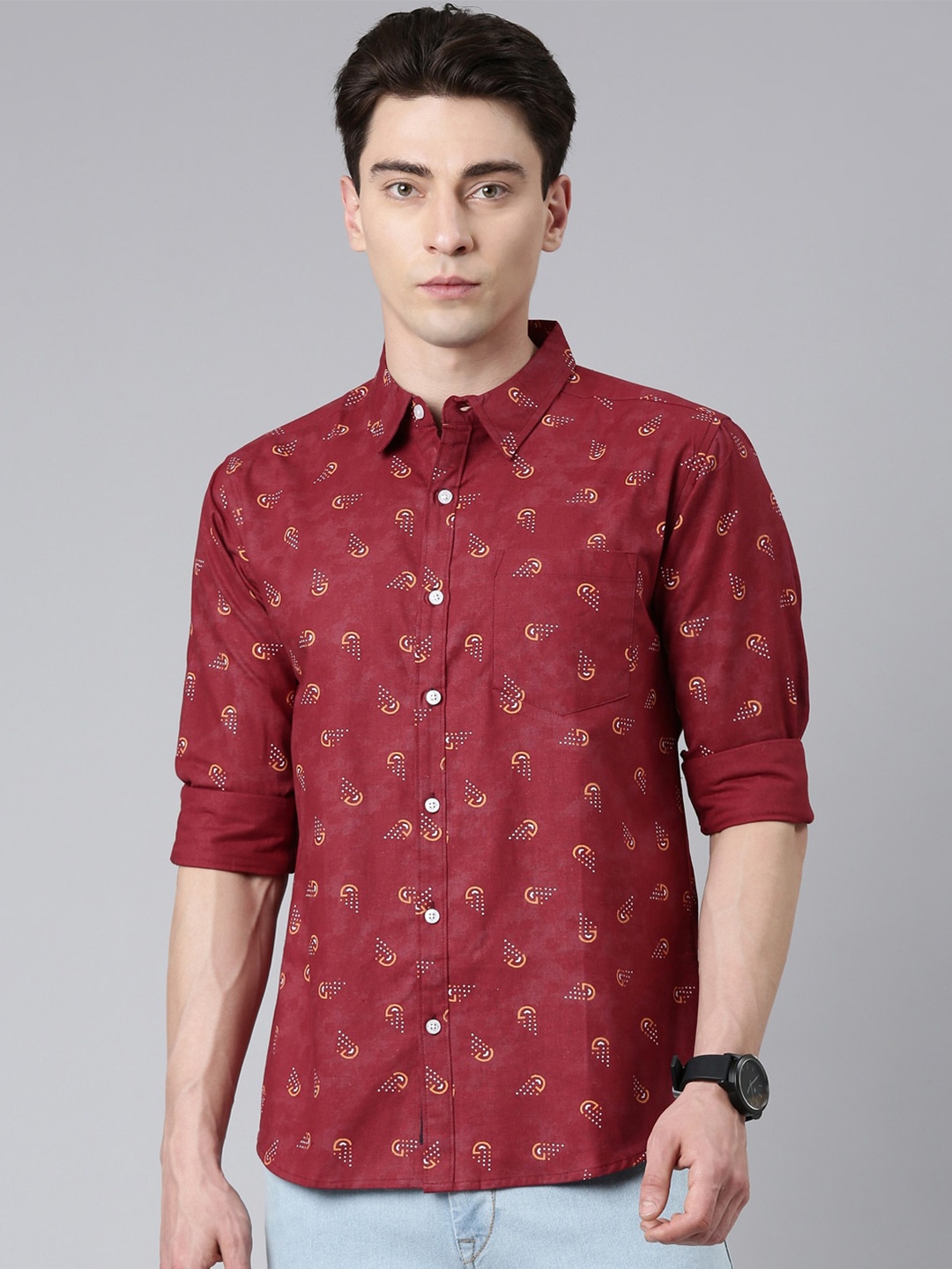 

Metronaut Conversational Printed Slim Fit Casual Shirt, Maroon