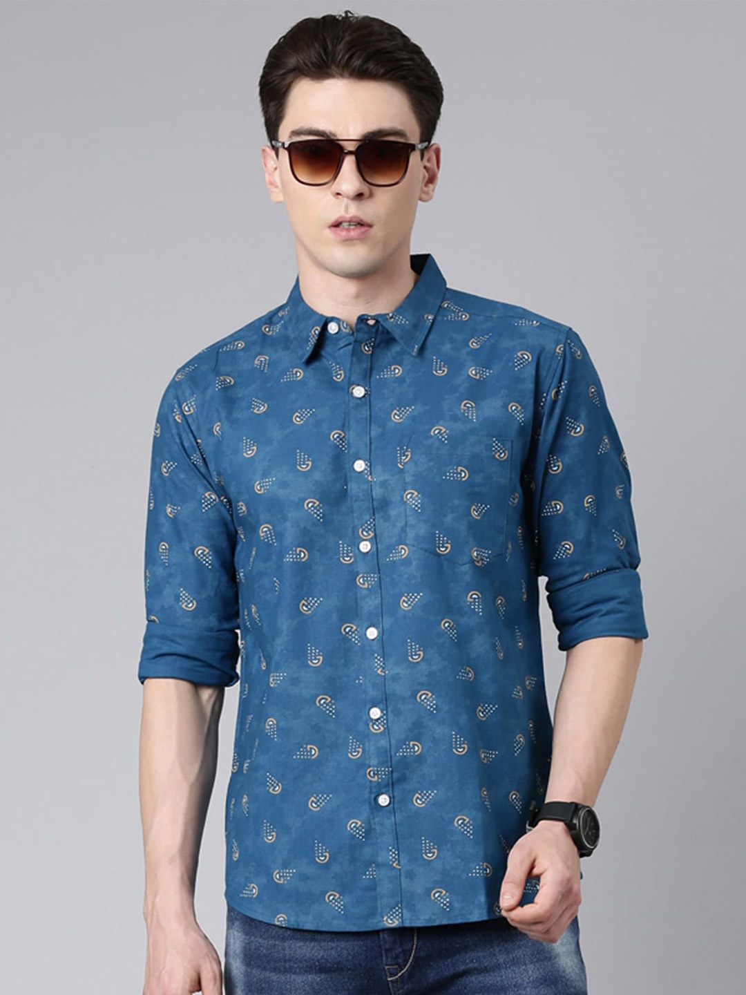 

Metronaut Slim Fit Floral Printed Cotton Casual Shirt, Blue