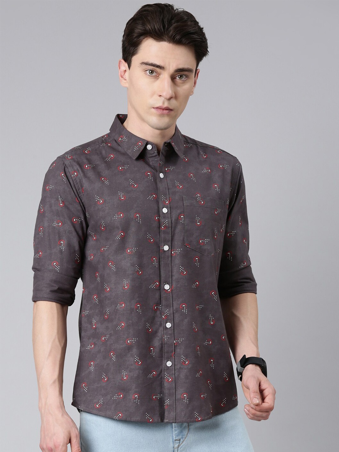 

Metronaut Slim Fit Conversational Printed Cotton Casual Shirt, Brown