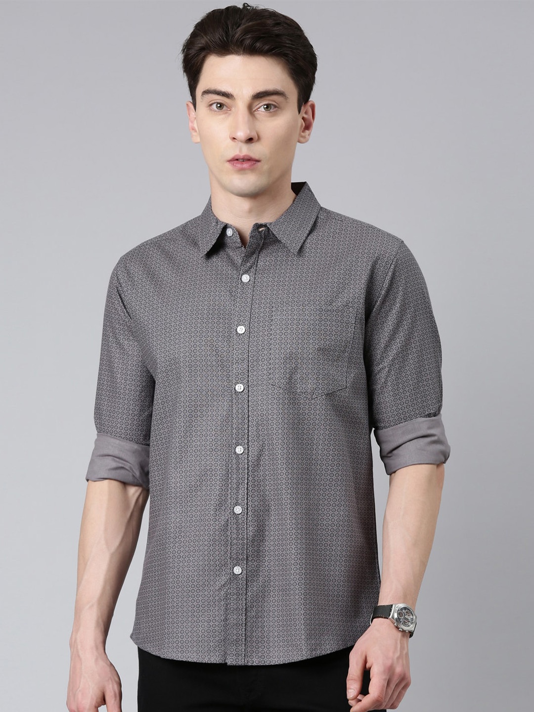 

Metronaut Slim Fit Floral Printed Cotton Casual Shirt, Grey