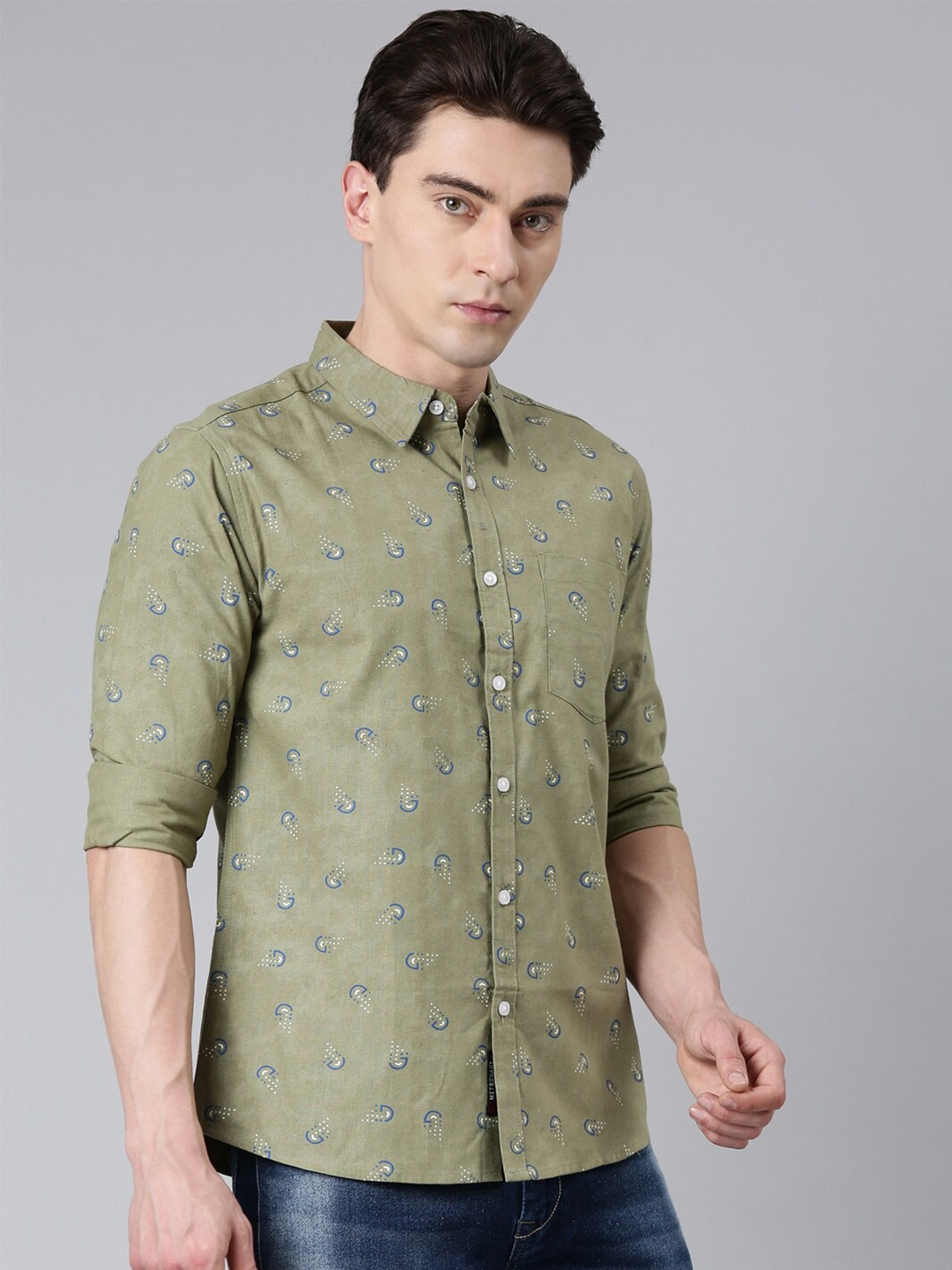 

Metronaut Conversational Printed Cotton Shirt, Olive
