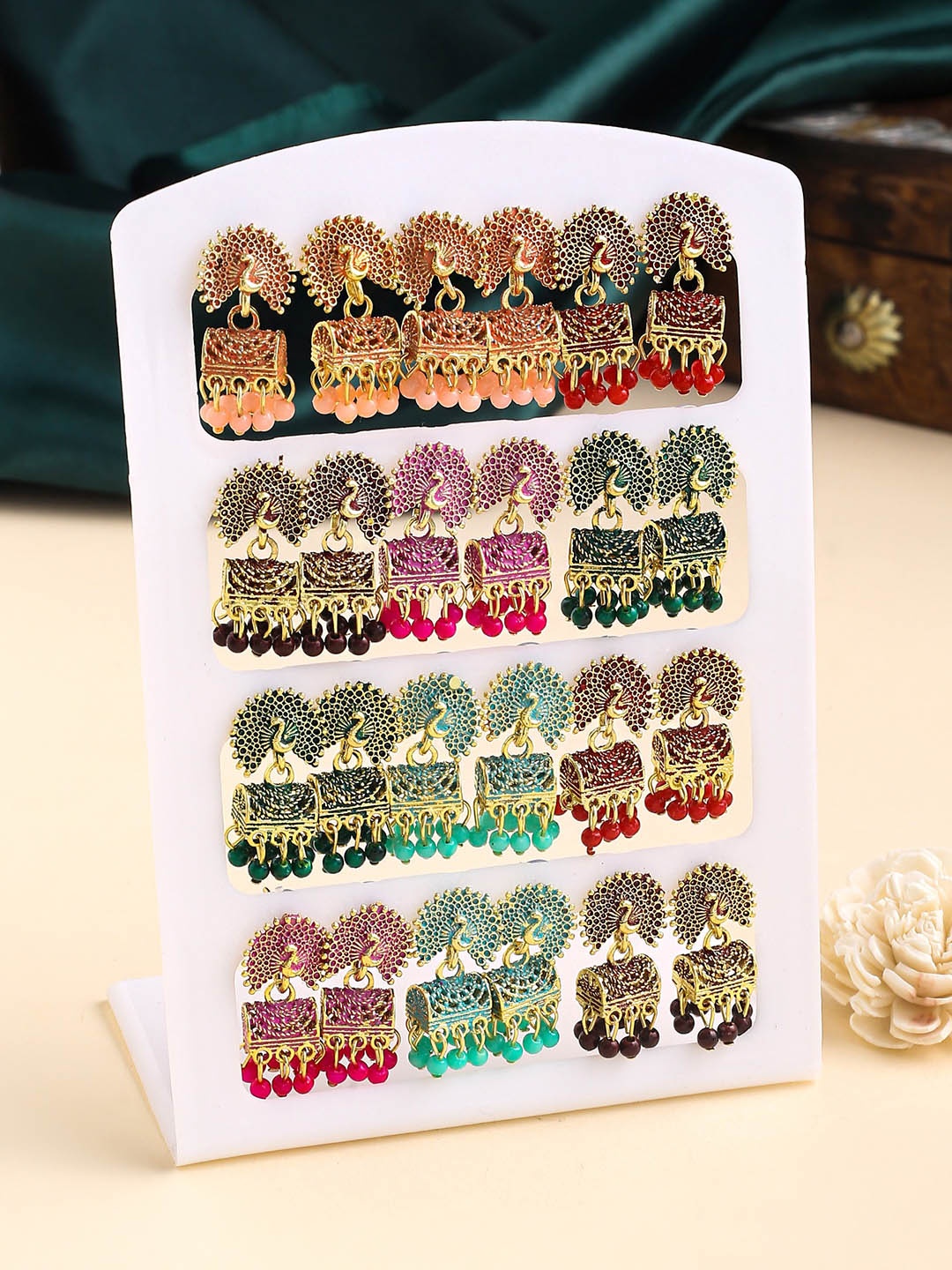 

Yellow Chimes Set Of 12 Gold Plated Dome Shaped Jhumkas