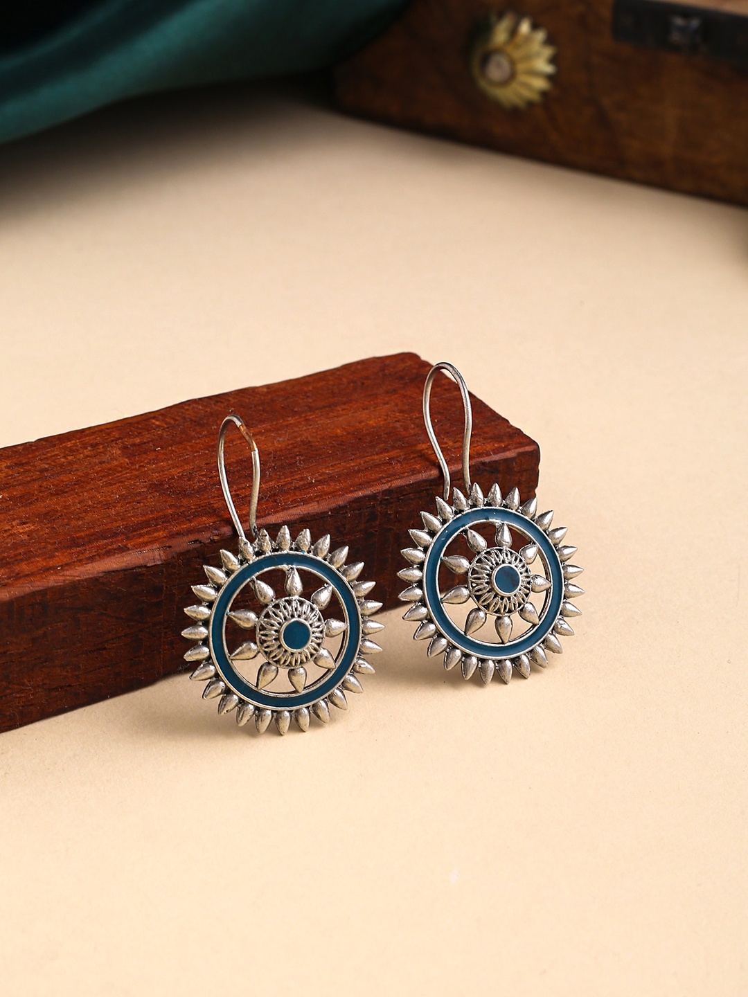 

Yellow Chimes Silver-Plated Oxidised Contemporary Drop earrings