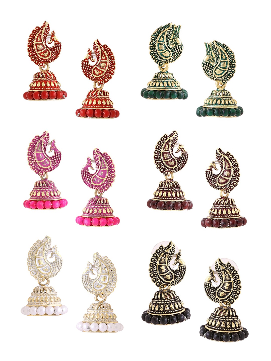 

Yellow Chimes Set Of 6 Gold Plated Dome Shaped Jhumkas, Pink
