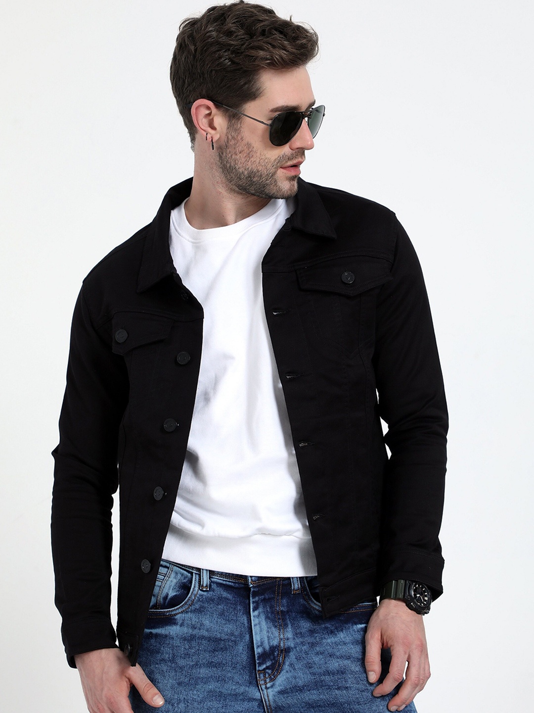 

Reslag Men Spread Collar Denim Jacket, Black