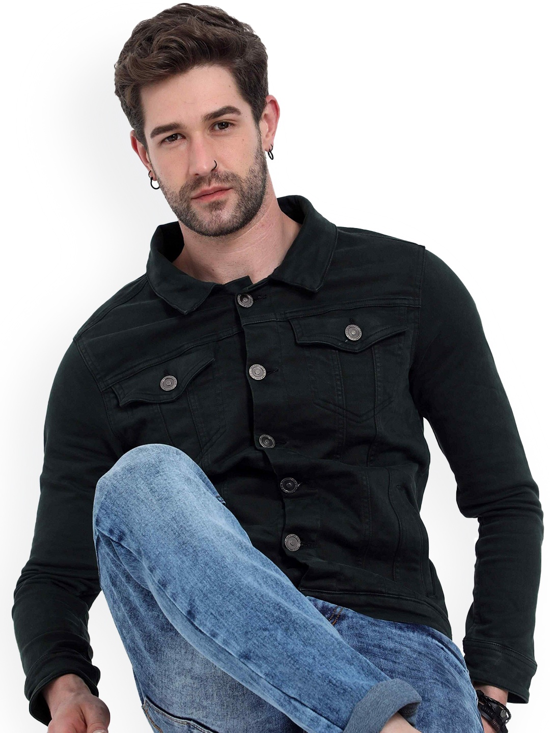 

Reslag Men Spread Collar Denim Jacket, Green