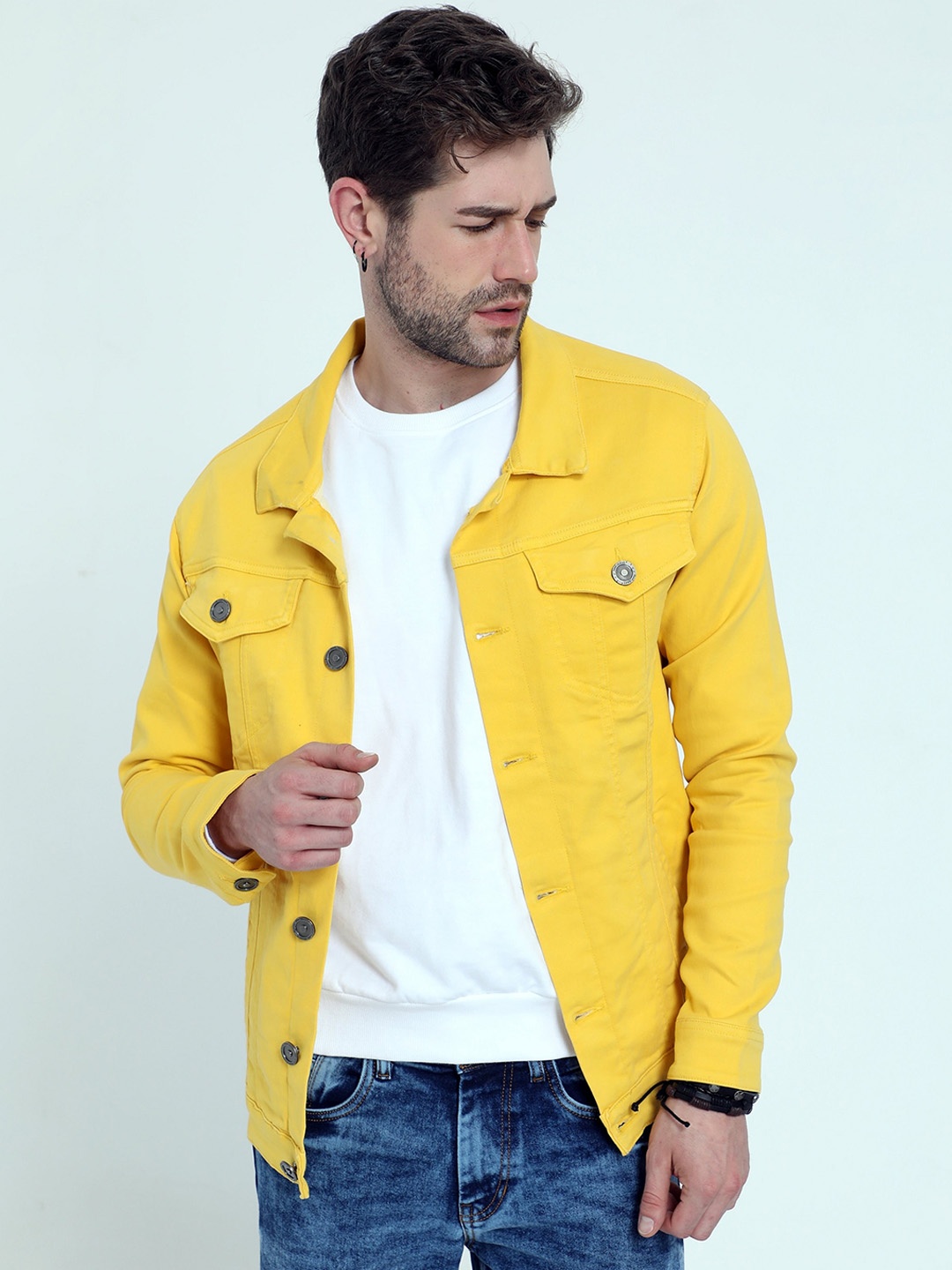 

Reslag Men Spread Collar Denim Jacket, Yellow