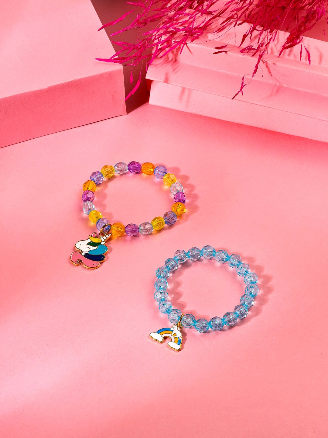 Melbees by Yellow Chimes Girls Set Of 2 Beaded Elasticated Bracelet, Blue
