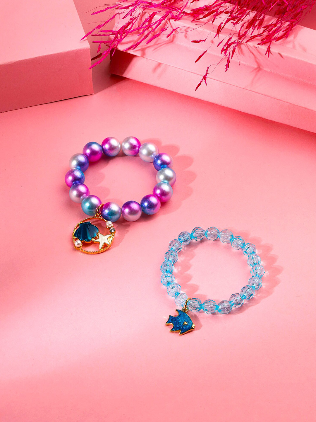 

Melbees by Yellow Chimes Girls Set Of 2 Beaded Elasticated Bracelet, Blue